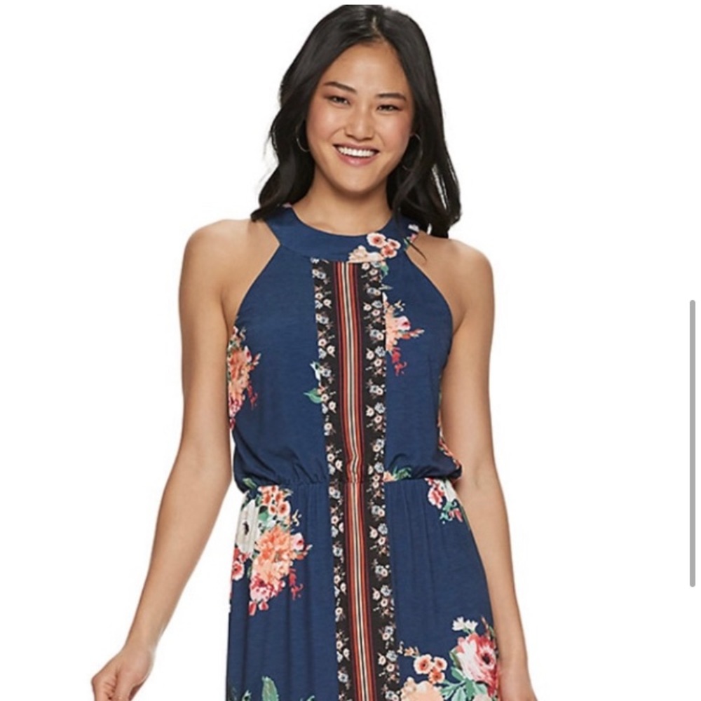 Three Pink Hearts Navy Floral Cameo Maxi Dress Women's  XS NWT trixxi kohls